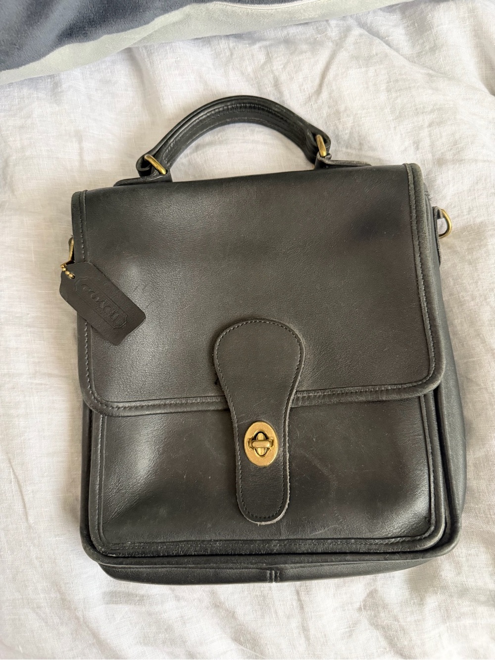 Vintage Coach Station Bag 5130 Black Leather Top Handle Purse USA